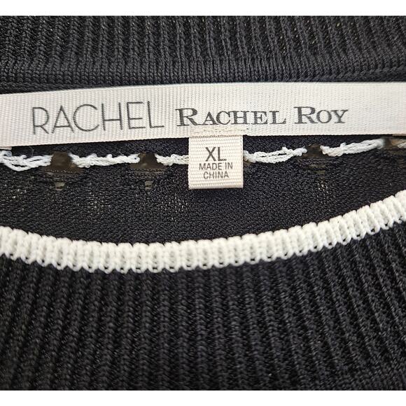 RACHEL ROY Women's L XL Sweater Black White Open Weave Bell Cuff 38" NEW - Picture 3 of 9